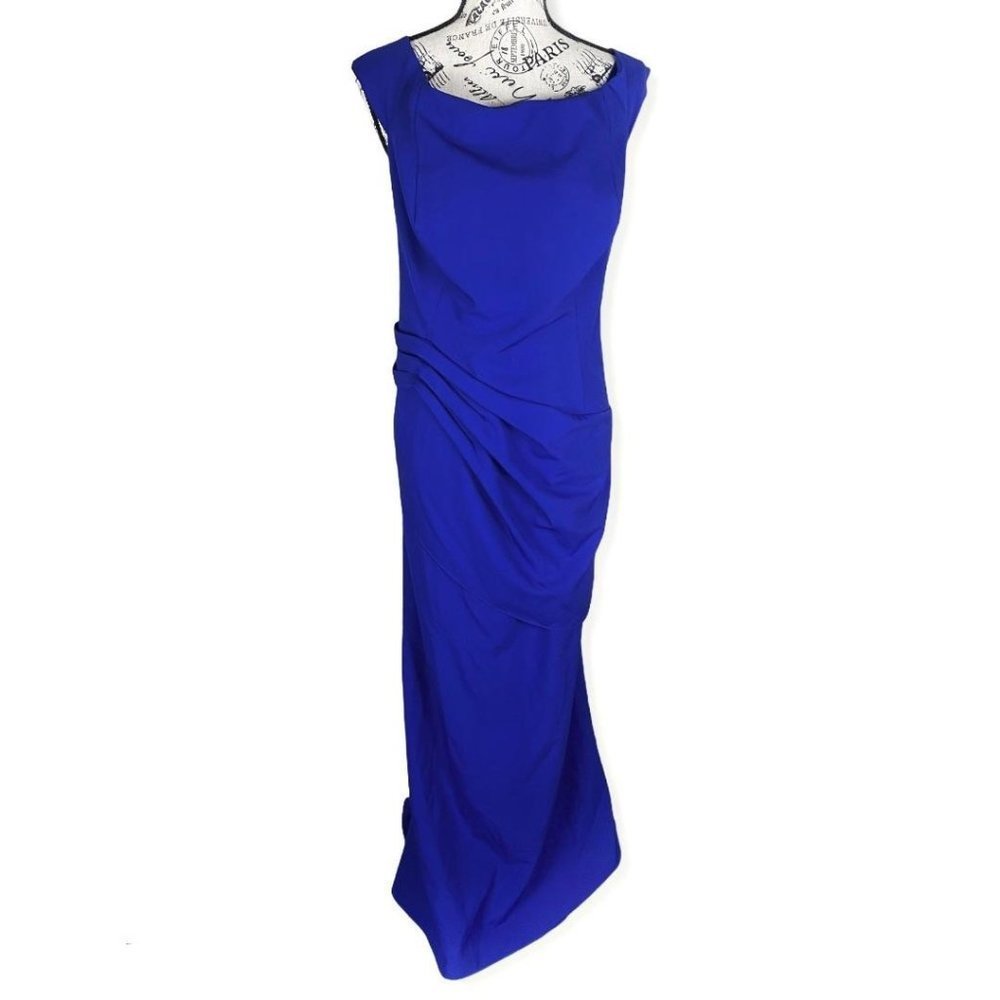 ELIZA J Cobalt DRAPE Off the Shoulder PLEATED GOWN